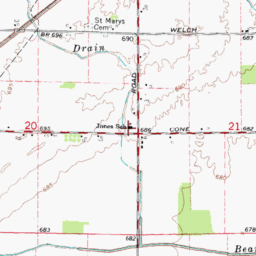 Topographic Map of Jones School, MI