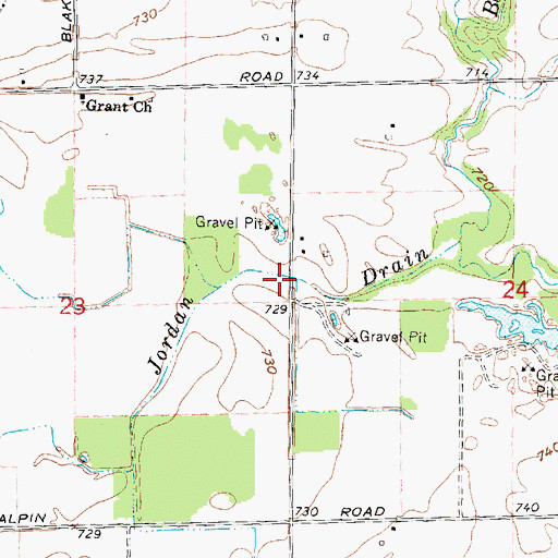 Topographic Map of Jordan Drain, MI