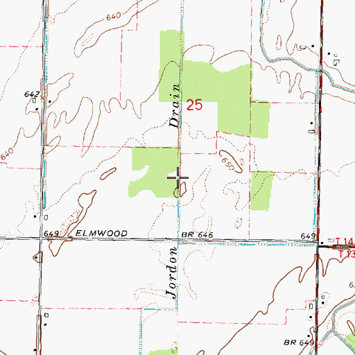 Topographic Map of Jordon Drain, MI
