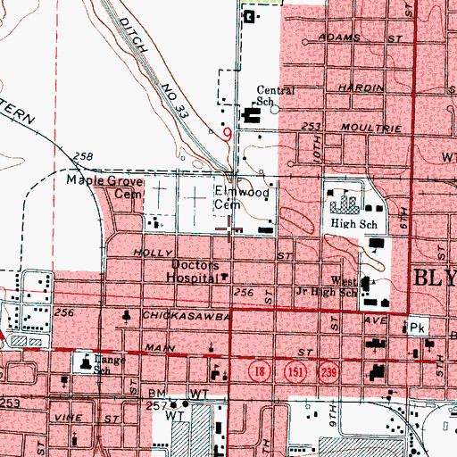 Topographic Map of Blytheville First Assembly of God Church, AR