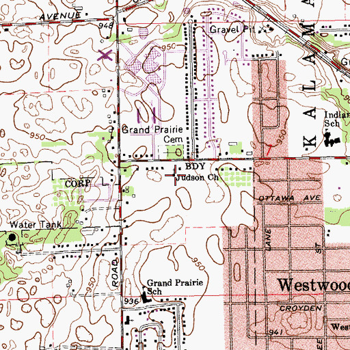 Topographic Map of Judson Church, MI