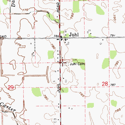 Topographic Map of Juhl Cemetery, MI