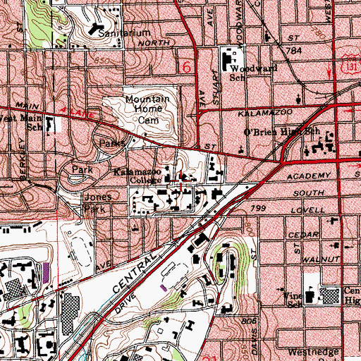 Topographic Map of Kalamazoo College, MI
