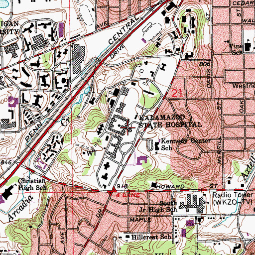Topographic Map of Kalamazoo Psychiatric Hospital, MI