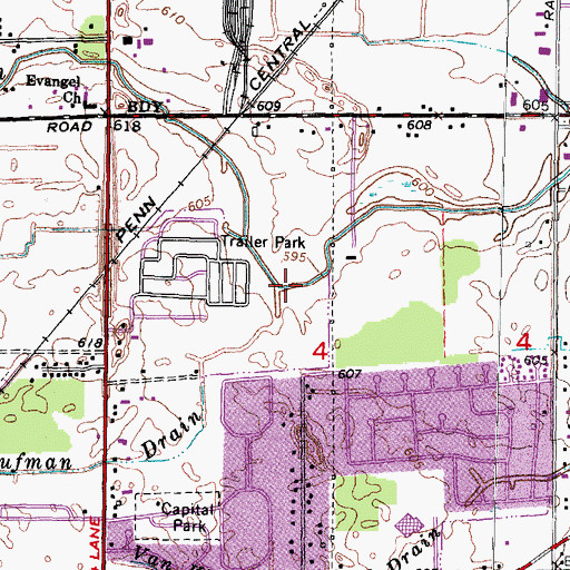 Topographic Map of Kaufman Drain, MI