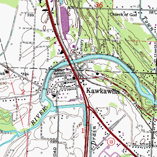 Topographic Map of Kawkawlin, MI