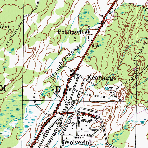 Topographic Map of Kearsarge, MI