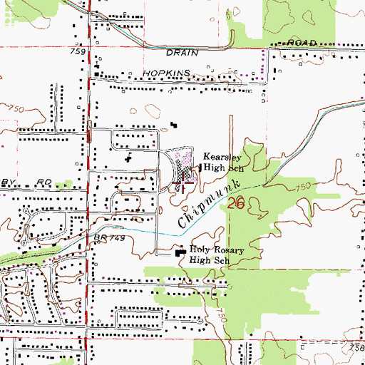 Topographic Map of Kearsley High School, MI