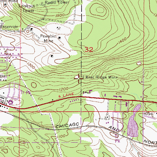 Topographic Map of Keel Ridge Mine, MI