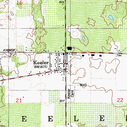 Topographic Map of Keeler, MI