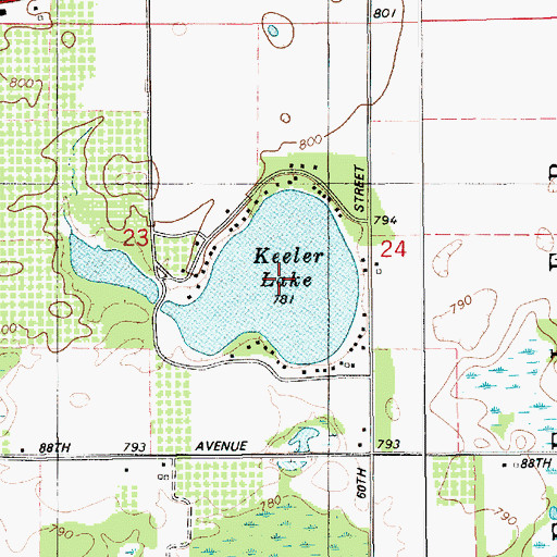 Topographic Map of Keeler Lake, MI