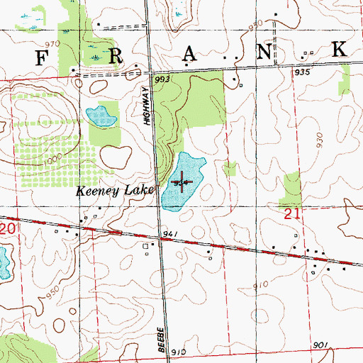 Topographic Map of Keeney Lake, MI