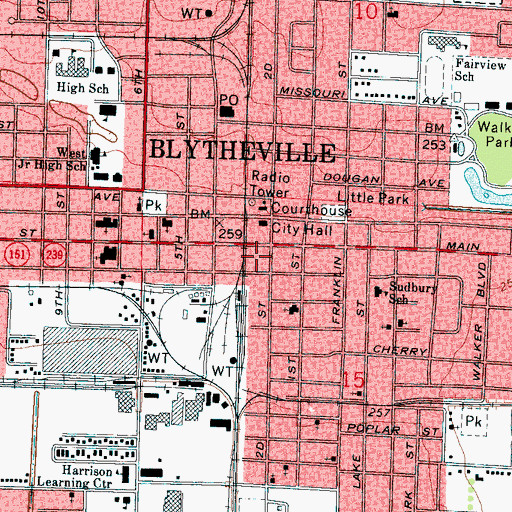 Topographic Map of Downtown Shopping Center, AR
