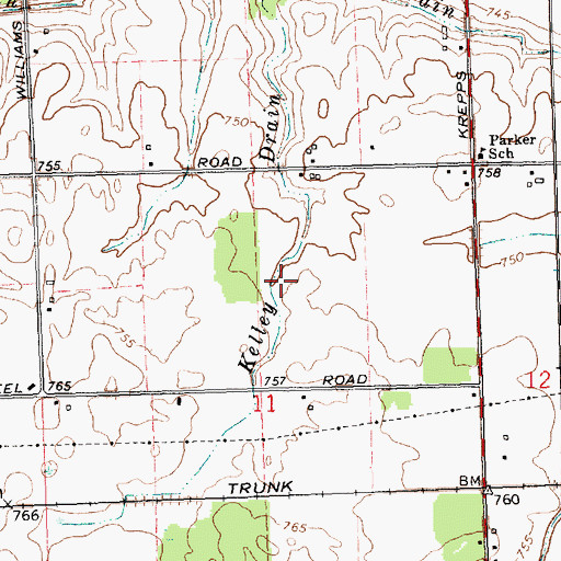 Topographic Map of Kelley Drain, MI