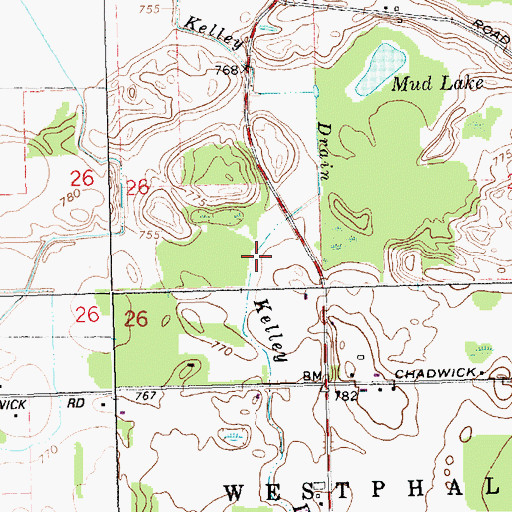 Topographic Map of Kelley Drain, MI