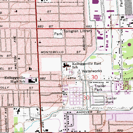 Topographic Map of Kelloggsville East School, MI