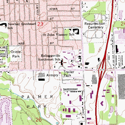 Topographic Map of Kelloggsville Northwest School, MI