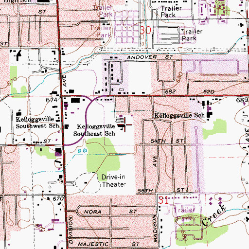 Topographic Map of Kelloggsville Southeast School, MI