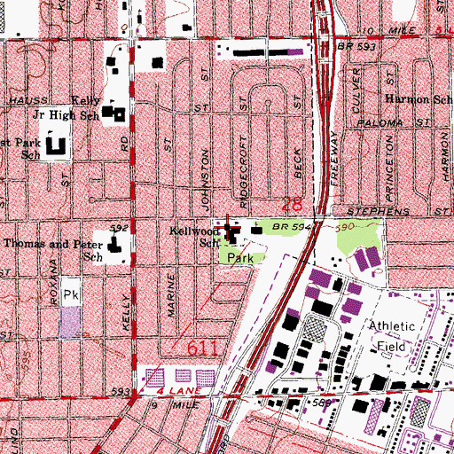 Topographic Map of Kellwood School, MI