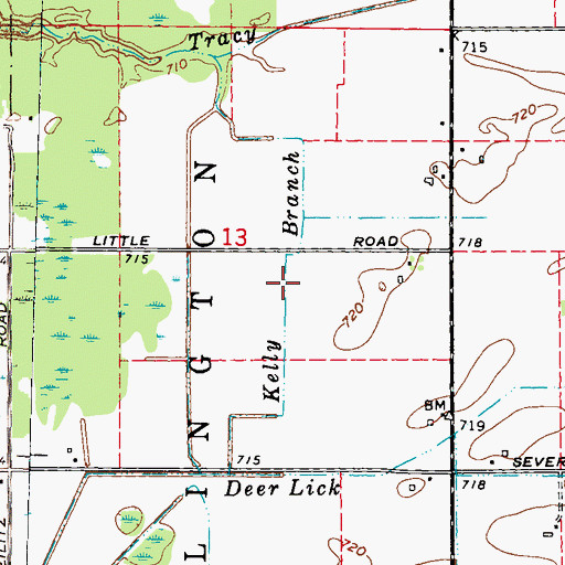 Topographic Map of Kelly Branch, MI