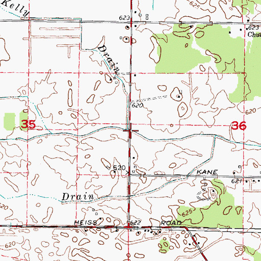 Topographic Map of Kelly Drain, MI