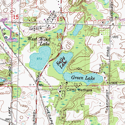 Topographic Map of Kelly Lake, MI