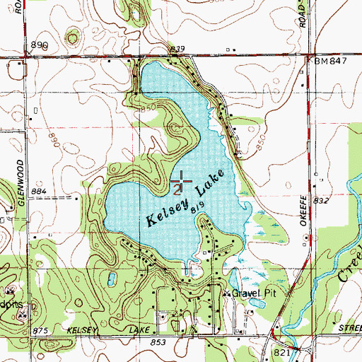 Topographic Map of Kelsey Lake, MI