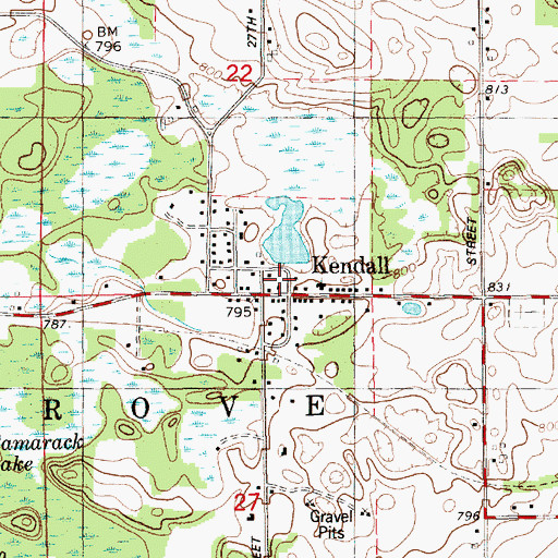Topographic Map of Kendall, MI