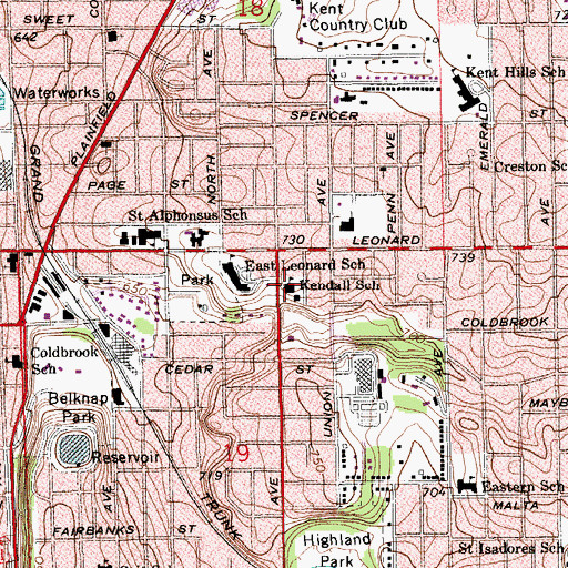 Topographic Map of Kendall School, MI
