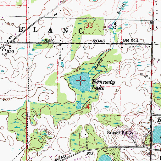 Topographic Map of Kennedy Lake, MI