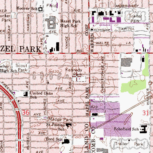 Topographic Map of Kennedy Park, MI