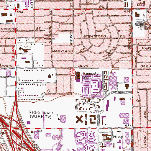 Topographic Map of Kennedy School, MI
