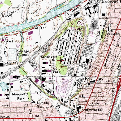 Topographic Map of Kensington School, MI