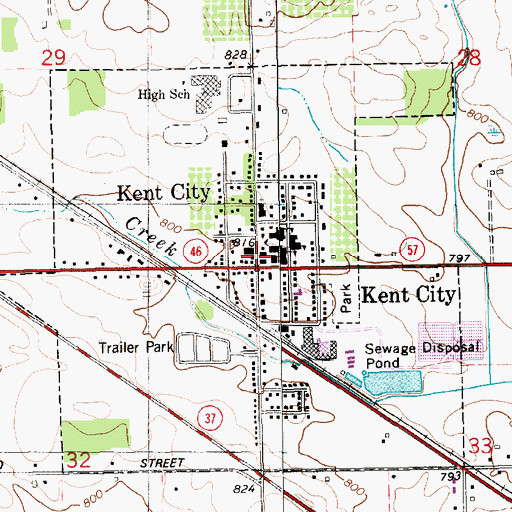 Topographic Map of Kent City, MI