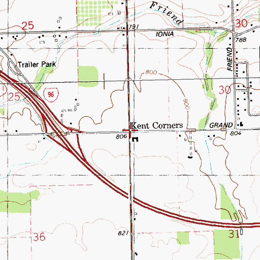 Topographic Map of Kent Corners, MI