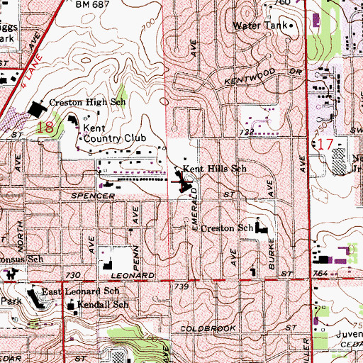 Topographic Map of Kent Hills School, MI