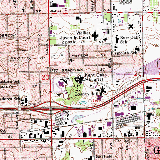 Topographic Map of Kent Oaks Hospital, MI
