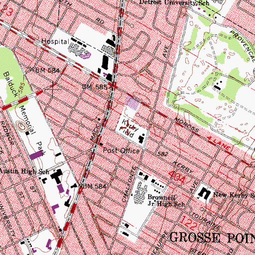 Topographic Map of Kerby Field, MI