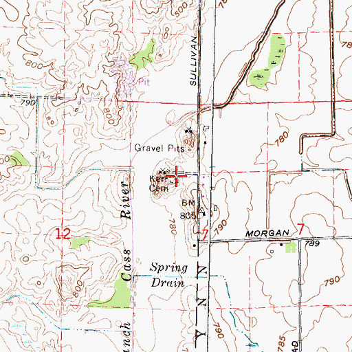 Topographic Map of Kerr Cemetery, MI