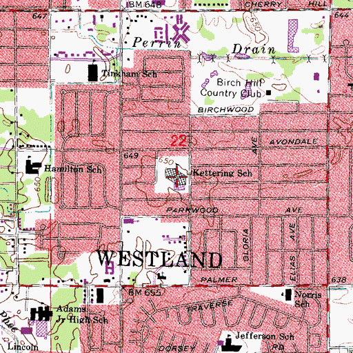 Topographic Map of Kettering School, MI
