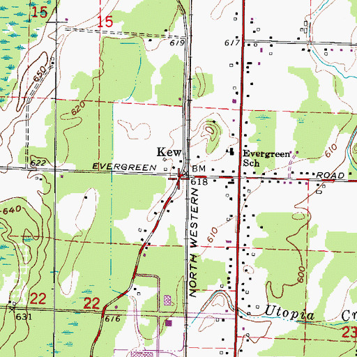 Topographic Map of Kew, MI