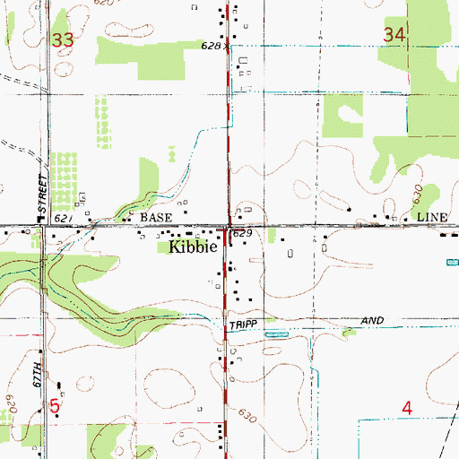 Topographic Map of Kibbie, MI