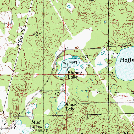Topographic Map of Kidney Lake, MI