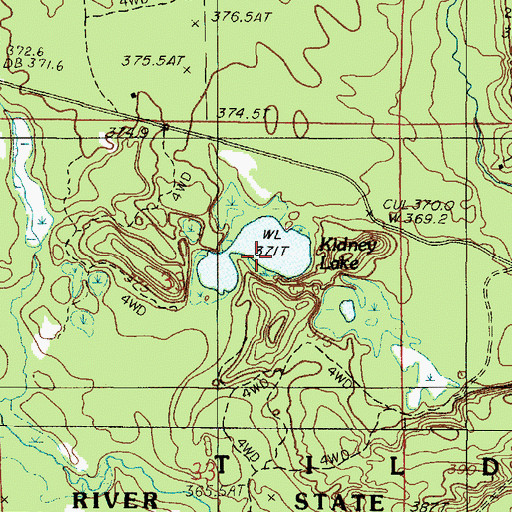 Topographic Map of Kidney Lake, MI