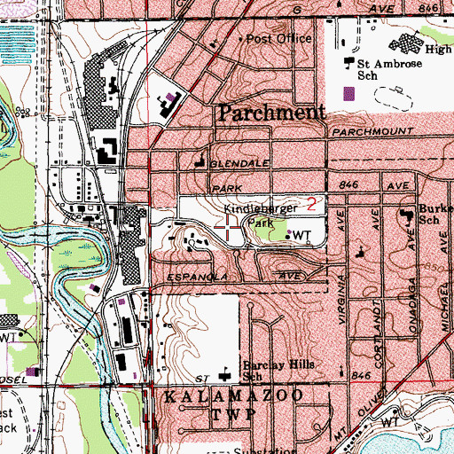 Topographic Map of Kindleberger Park, MI
