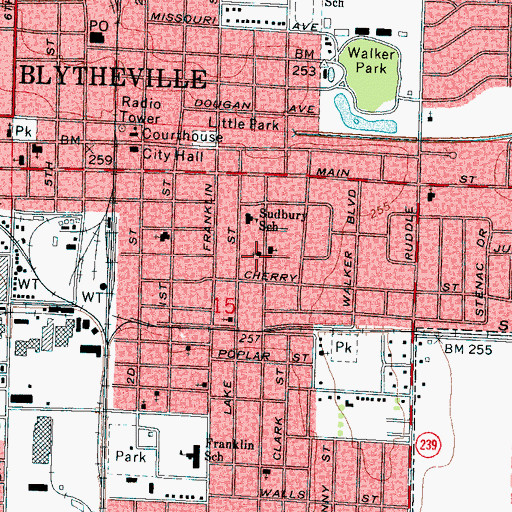 Topographic Map of Memorial Baptist Church, AR
