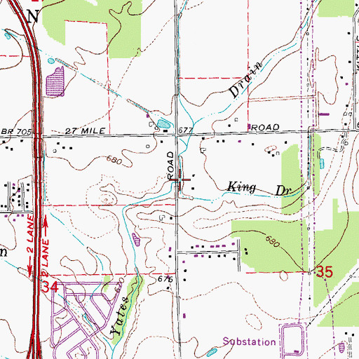 Topographic Map of King Drain, MI