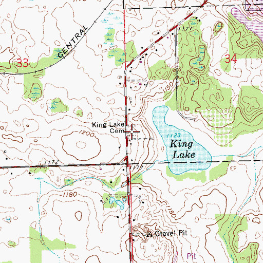 Topographic Map of King Lake Cemetery, MI