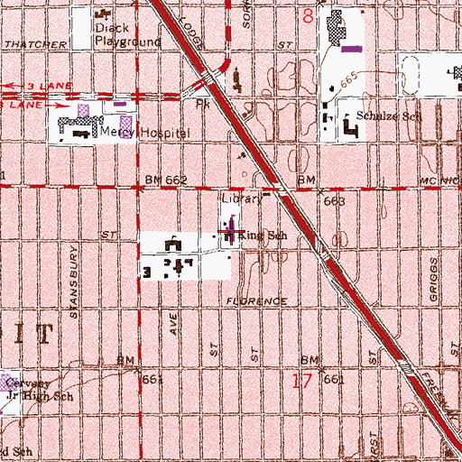 Topographic Map of King School, MI