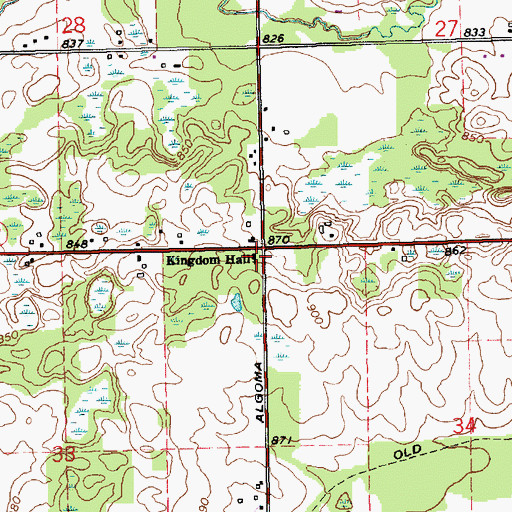 Topographic Map of Kingdom Hall, MI